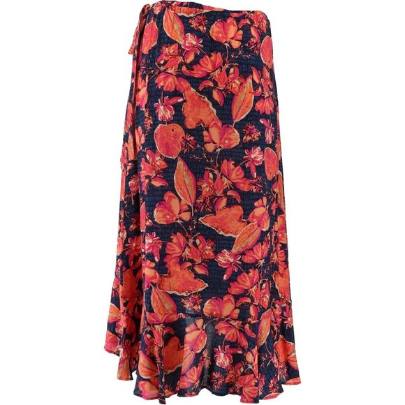 NWT DG2 BY DIANE GILMAN FAUX WRAP RUFFLE PRINTED SKIRT NAVY MEDIUM - Picture 3 of 10